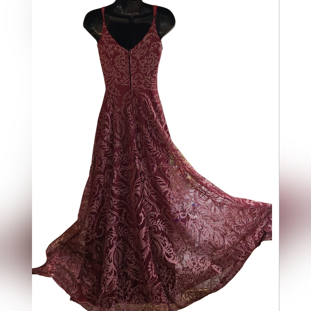 Burgundy Lace Evening Gown - Picture 3 of 5
